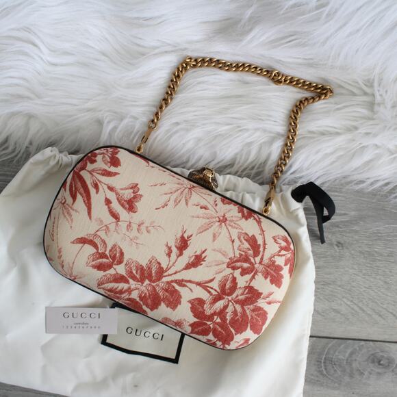 Gucci Linen Herbarium Cherry Blossom Print Broadway Box Chain Clutch Bag - Picture 5 of 15